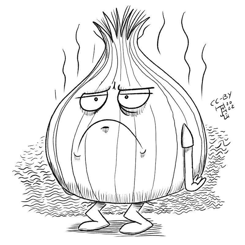 In this cartoon there's an anthropomorphic onion that looks tired of smelling strongly.