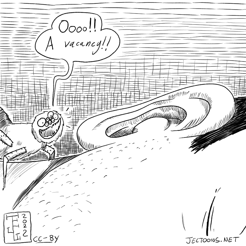 In this cartoon there's a spider looking at someone's ear and yelling 'Ooooh a Vacancy!'.